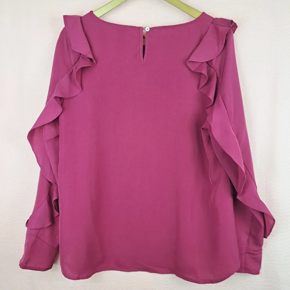 Umgee Long Sleeve Solid Pink Blouse Ruffle Size M Cotton Blend